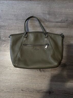 Coach Olive Pebbled Leather Tote with Front Zip